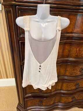 Pretty Good Cream Crochet-Trim Tank with Button Placket